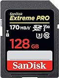 SanDisk Extreme PRO SDXC UHS-I Speicherkarte 128 GB (V30, Übertragungsgeschwindigkeit 170 MB/s, U3, 4K-UHD-Videos, temperaturbeständig) Schwarz, 1er Pack