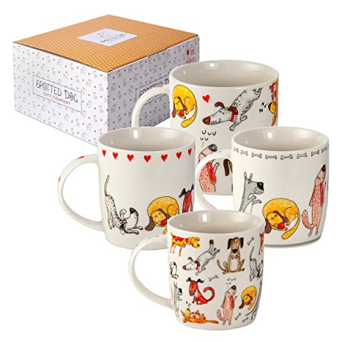 SPOTTED DOG GIFT COMPANY - Kaffeetassen mit Hunde-Motiven - Kaffeebecher aus Keramik - Geschenk für Hundeliebhaber, Hundebesitzer und Hundefreunde - 4er-Set