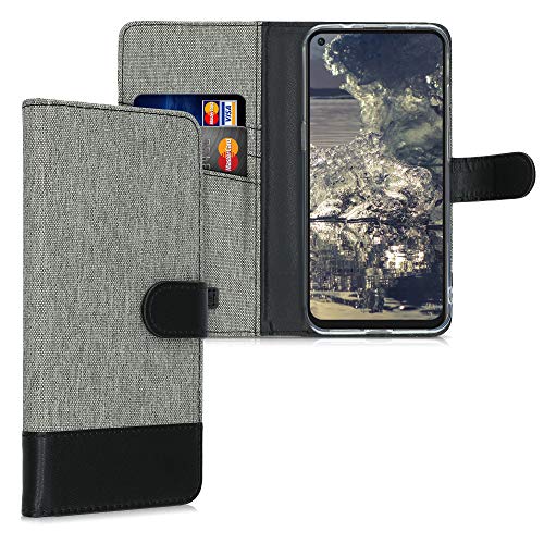 kwmobile Wallet Case kompatibel mit TCL 10L - Hülle mit Ständer - Handyhülle Kartenfächer Grau Schwarz