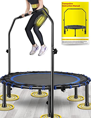 Fitness Trampolin,Ø ca 101 cm, Jumping Fitness Trampolin mit höhenverstellbarer Haltegriff für Indoor,bis 250lb Benutzergewicht