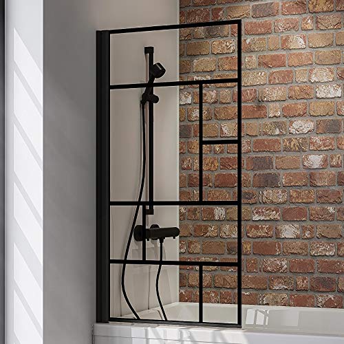 Schulte Duschwand Black Style, 80 x 140 cm, 5 mm Sicherheits-Glas Dekor Atelier 3, schwarz-matt, Duschabtrennung für Badewanne