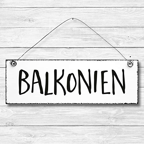 Balkonien - Balkon Dekoschild Türschild Wandschild aus Holz 10x30cm - Holzdeko Holzbild Deko Schild