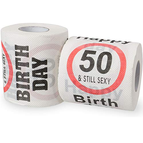 Happy 50 & Still Sexy Birthday Klopapier, 2 Pack, Dekoration und Geschenk Verpackung für den 50. Geburtstag, lustiges Motto Klo Papier, Fun Toilet Paper, Geschenkartikel 50ig, Geburtstags-Dekoration
