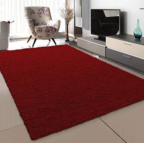 SANAT Teppich Wohnzimmer - Rot Hochflor Langflor Teppiche Modern, Größe: 160x230 cm