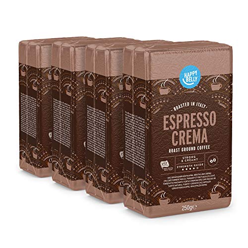 Amazon-Marke: Happy Belly Gemahlener Kaffee Espresso Crema, 1 kg (4 x 250 g) – Rainforest Alliance-Zertifizierung