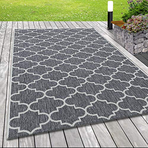 Indoor Outdoor-Teppich Sisal Optik Marokkanisches Design Terassen Teppich Grau, Grösse:160x230 cm, Farbe:Grau