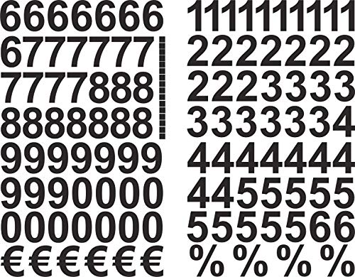 Schwarze Zahlen Aufkleber 3cm Hoch - 117 KLEBEZAHLEN - Selbstklebende Ziffern und Nummern 0-9 und € sowie% - Ideal für den Außenbereich da Wasser und Wetterfest
