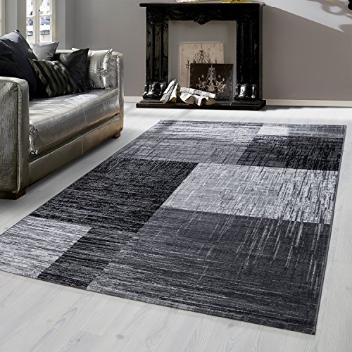 Teppich modern Design Teppich Rechteck Kariert Vintage Meliert Schwarz, Maße:160 cm x 230 cm