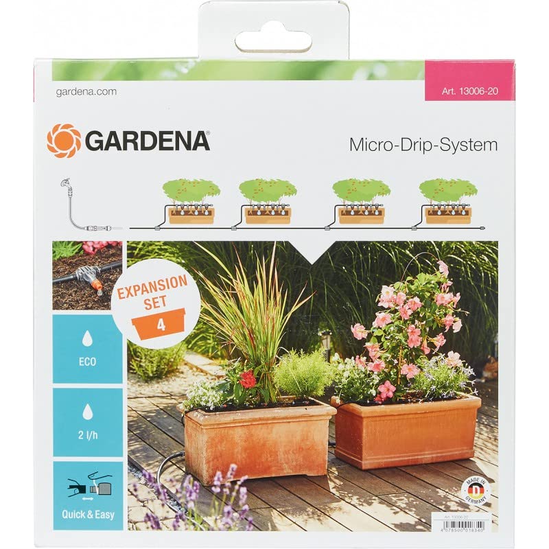 Gardena Erweiterungsset Pflanztröge: Das Balkon-Bewässerungssystem erweitert Ihre Micro-Drip-Start Sets Pflanztöpfe M um 4 Pflanztröge (13006-20)