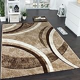 Paco Home Designer Teppich mit Konturenschnitt Muster Gestreift Braun Beige Creme Meliert, Grösse:160x230 cm