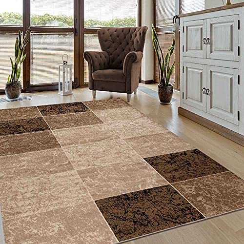 VIMODA Teppich Modern Meliert Kariert Marmor Muster Braun Beige, Maße:160 x 230 cm