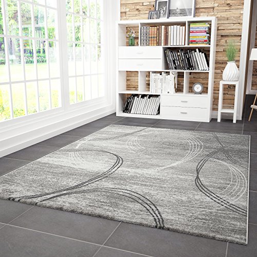 VIMODA Designer Teppich Modern Kreisel Muster Meliert in Grau Schwarz, Maße:200x290 cm