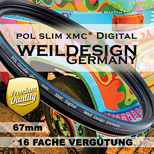 Polfilter POL 67mm Circular Slim XMC Digital Weil Design Germany * Kräftigere Farben * Frontgewinde * 16 Fach XMC vergütet * inkl. Filterbox (POL Filter Slim 67mm)
