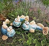 Storm's Gartenzaubereien Miniteich - Deko 3 lustige Fische aus Keramik als Teichdeko - Tischdeko für innen und außen