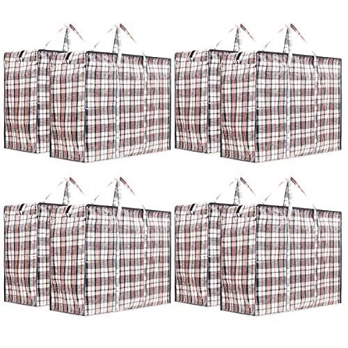 8er-Pack XX-Large STARKE Aufbewahrung Wäscherei Einkaufstaschen - XXL-Umhängetaschen mit Reißverschluss und Griffen kariert - wiederverwendbare Store-Reißverschlusstasche (sortiert)