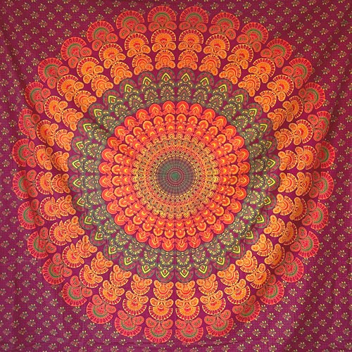 momomus Wandteppich Mandala - Hippie - 100% Baumwolle, Groß, Mehrzweck - Bettüberwurf/Sofaüberwurf & Überwurf für Sofa/Couch und Bett - Tagesdecke, Orange, 210 x230 cm
