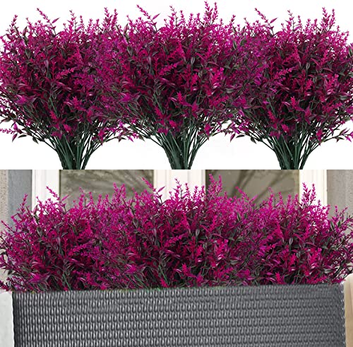 10 Bündel Künstliche Blumen,Kunstpflanzen Außenbereich Künstliche Balkonpflanzen Lavendel UV Beständige Büsche Pflanzen für Blumen Arrangement, Tisch Kernstück, Haus Garten Dekor (10 Bündel Fuchsie)