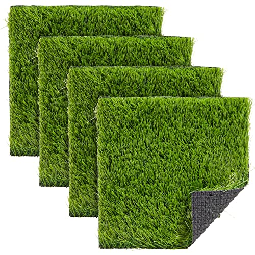 Kunstrasen, 4 Stück künstliche Grasmatten für den Innen- und Außenbereich, als Tischläufer, Balkon-Bodenbelag, Ersatzmatten für Hundetoilette, 30,5 x 30,5 cm, grün
