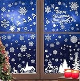 Schneeflocken Fensterbilder Weihnachten Selbstklebend Fensterdeko Weihnachten Weiß Winterdeko Fenster PVC Schneeflocken Fensterbild für Türen Schaufenster Vitrinen Deko
