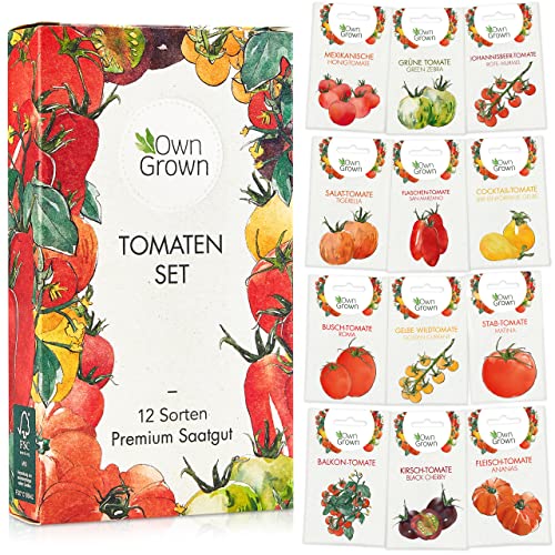 Tomaten Samen Set : 12 Sorten Tomatensamen Set für Garten und Balkon – Tomaten Anzuchtset – Tomatensamen Alte Sorten – Garten Samen Gemüse – Garten Geschenk Set – Alte Tomatensorten Samen OwnGrown