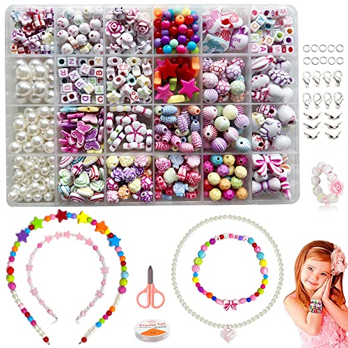 Perlen zum Auffädeln, DIY Perlen Set Armbänder Selber Machen Kinder Schmuck Schnurset, Buchstaben Perlenschmuck Schmuckbasteln, Geburtstagsgeschenk für Mädchen