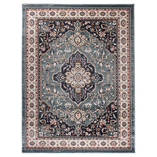 Carpeto Traditioneller Orientalischer Teppich - Kurzflor - Weicher Teppich Perser für Wohnzimmer Schlafzimmer Esszimmer - ÖKO-TEX Zertifiziert - AYLA - 120 x 170 cm - Blau