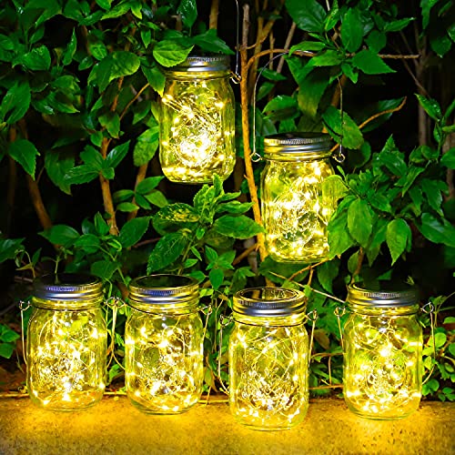 6 Stück Solarlampen für Außen - 30 LED Solar Mason Jar Licht Wetterfest Solar Laterne Hängend Solarleuchte Gartendeko Laternen für Draußen Patio Balkon Garten Baum Wand Tisch (A-Warmweiß)