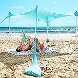 SUN NINJA Pop Up Strandzelt Sonnenschutz UPF50+ mit Sandschaufel, Erdnägeln und Stabilitätsstangen, Outdoor-Schatten für Campingausflüge, Angeln, Hinterhofspaß oder Picknicks | 225cm x 210cm | Türkis