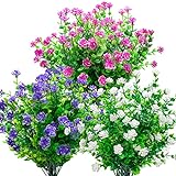12 Bündel Kunstblumen für Außen, Künstliche Blumen Outdoor Balkonpflanzen, UV Beständige Wetterfest Plastikblumen Deko, Künstliche Blumen für Balkon Garten Balkonkasten Blumenkasten-Weiß Fuchsia Lila