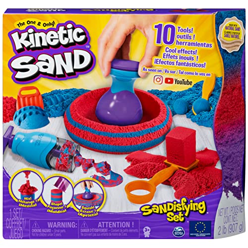 Kinetic Sand Sandisfying Set - mit 907 g magischem Sand aus Schweden und 10 Werkzeugen für kreatives Indoor-Sandspiel, ab 3 Jahren, Rot,Blau