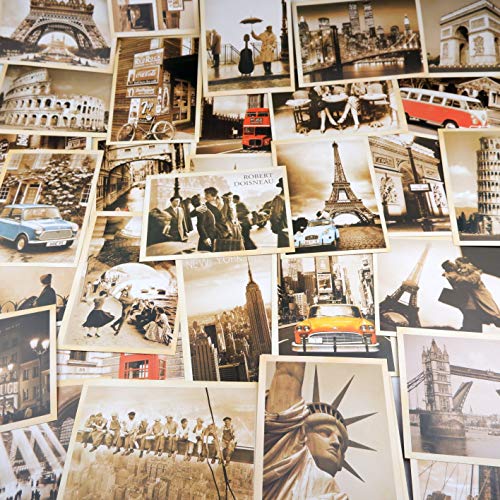 32 Blatt Postkarten,Postkarten Set,Postkarten Vintage,Altmodische Alte Europäische Gebäude.Poster-Reisepostkarten(14X10 CM) (Gebäude)