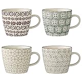 Bloomingville Tassen Karine - Kaffeetasse Teetasse mit Henkel, grau grün lila, Keramik, 4er Set
