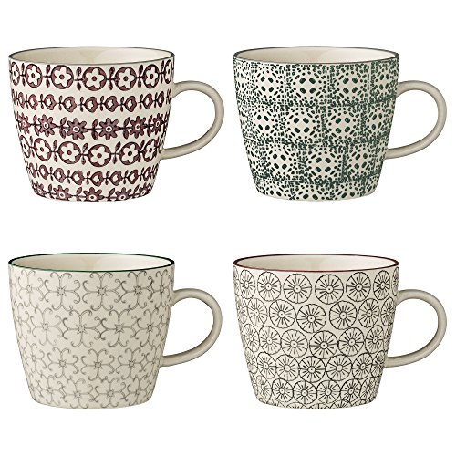 Bloomingville Tassen Karine - Kaffeetasse Teetasse mit Henkel, grau grün lila, Keramik, 4er Set
