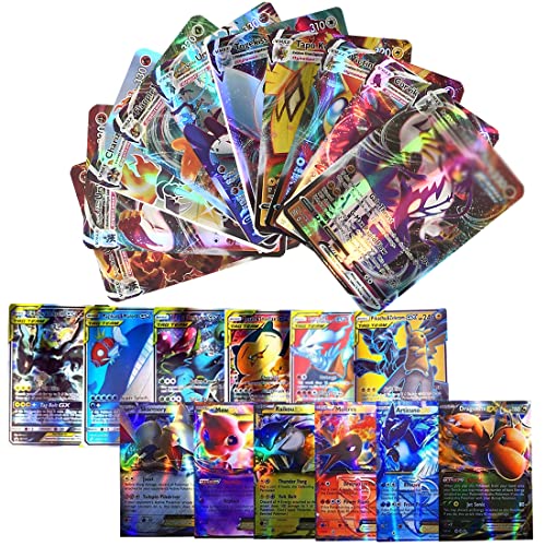 100 Stück Sammelkarten Karten Für Pokemon Battle, GX Seltene Karten (20 GX+20 Mega+1 Energy+59 EX Arts), Shiny Rainbow Cards für Jungen und Mädchen, Englische Version