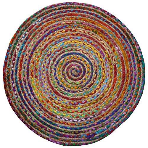 Indian Arts Runder Teppich, geflochten, Baumwolle / Jute, Fair-Trade, aus recycelten Materialien, bunt 120cm Diameter multi