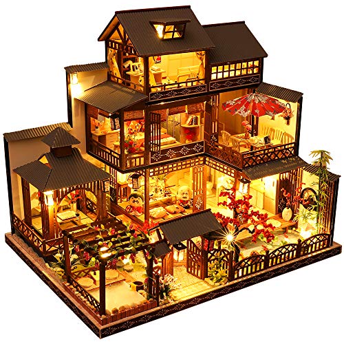 CUTEBEE Puppenhaus Miniatur mit Möbeln, Idee DIY hölzernes Puppenhaus-Kit sowie staubdicht und Musik-Bewegung, Maßstab 1:24 Kreativraum