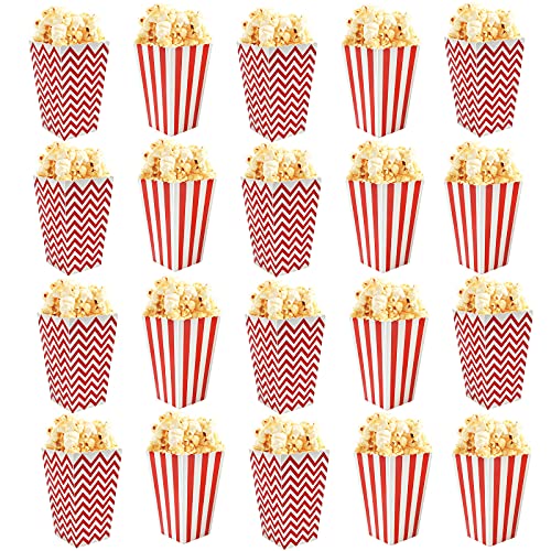 smatime Popcornboxen 20 Stück Popcorn Tüte Quadrat Popcorn Boxes aus Papier Klassisch Rot weiß gestreiftes Wellenmuster Popcorn Behälter für Filmabend Kino Party Geburtstag