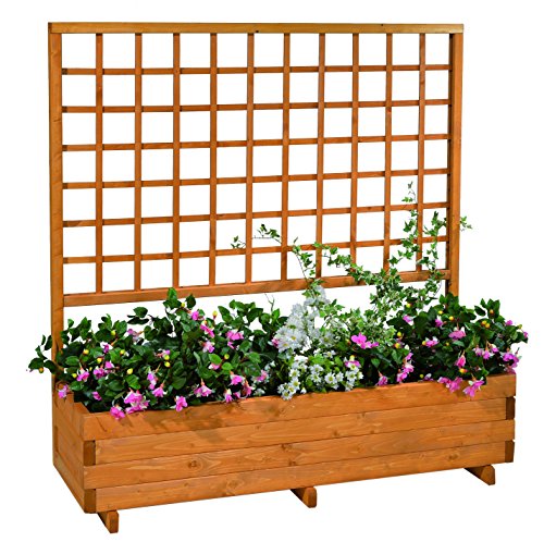 GASPO Blumenkasten mit Rankgitter Hellbrunn | Honig-Farben, aus massivem Holz | L 136 x B 37 x H 140, Pflanzkübel für Balkon und Garten