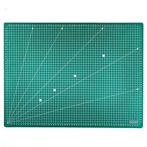 MAXKO Schneidematte 90 x 60 cm, selbstheilend, metrische Einteilung Schneideunterlage/Schreibtischunterlage / A1 / 90x60 / Winkelmaße 15° - Farblich Sortiert (Blau / Grün )
