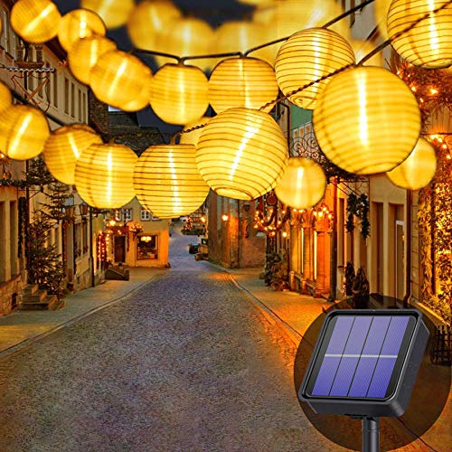 Lezonic Solar Lichterkette Lampion Außen, 8 Meter 30 LED Laternen 8 Modi Wasserdicht Solar Beleuchtung für Garten, Balkon, Hof, Hochzeit,Weihnachten,Party Deko (Warmweiß) [Energieklasse A+++]