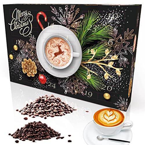 C&T Kaffee Adventskalender 2022 „Klassik II“ (Schwarz, Ganze Bohnen) | 24 Päckchen à 20g hochwertigem Kaffee aus aller Welt | Exklusiver Weihnachts-Kalender