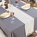 Makramee-Tischläufer aus Baumwolle, Häkelspitze mit Quasten, Vintage-Stil, für Hochzeit, Esstisch, Bohemian-Stil, für Hochzeit, Braut-Esstisch (24 x 180 cm)