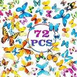 PGFUN 3D Schmetterlinge Deko 72 Stück Aufkleber Fluoreszierende Wandtattoo Wand Deko 3D Sticker für Die Wand Wohnung Hause Wand Dekor Dekoration (12 Blau, 12 Farbe, 12 Grün, 12 Gelb, 12 Rosa, 12 Lila)