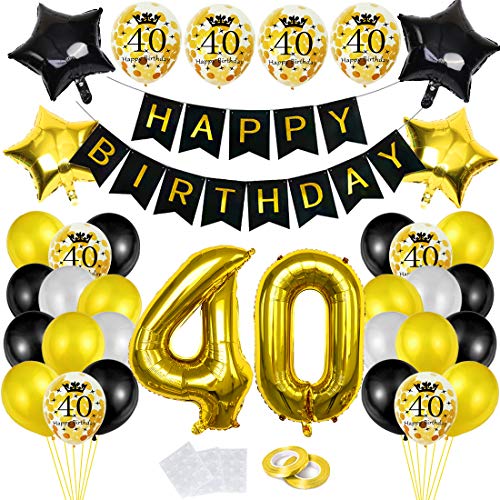 Luftballon 40. Geburtstag Deko Schwarz Gold,40 Geburtstags Dekoration, Happy Birthday Folienballon, Deko 40 Geburtstag Mädchen, Riesen Folienballon Zahl 40, Ballon 40 Deko zum Mädchen Geburtstag