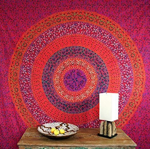 Guru-Shop Boho-Style Wandbehang, Indische Tagesdecke Mandala Druck- Rot/lila/klein, Baumwolle, 225x150 cm, Bettüberwurf, Sofa Überwurf