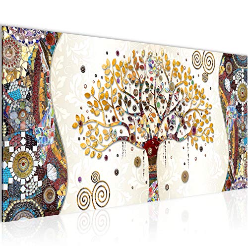 Wandbild Gustav Klimt Baum des Lebens 1 Teilig Modern Bild auf Vlies Leinwand Wohnzimmer Flur Abstrakt Baum Bunt 004612a