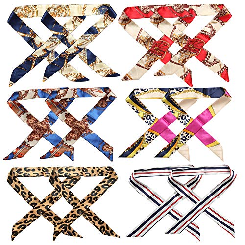 Mdecors Mode Handtaschenschal Seidenhandtasche Schals Griff Wrap Band Halstuch Schal Stirnband Handtaschenschals für Damen (6 Paar)