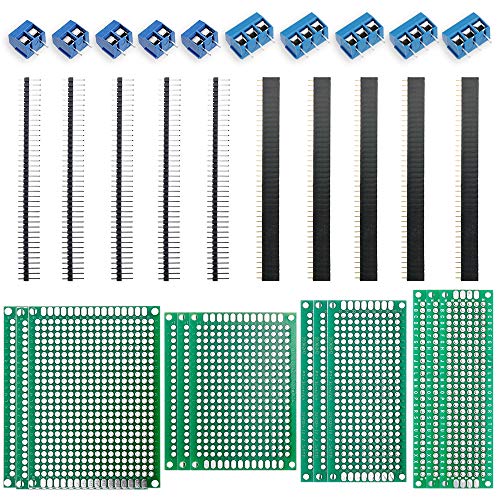 Nabance 32Stk leiterplatte Kit PCB Board Kit 5x7 4x6 3x7 2x8cm Doppelseitig Lochrasterplatte Lochrasterplatine Leiterplatte Platine 12 PCB Universal Board+10 Kopfleiste +10 Screw Terminal