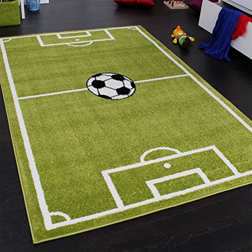 Paco Home Teppich Kinderzimmer Fußball Spielteppich Kinderteppich Fußballplatz Grün, Grösse:120x170 cm