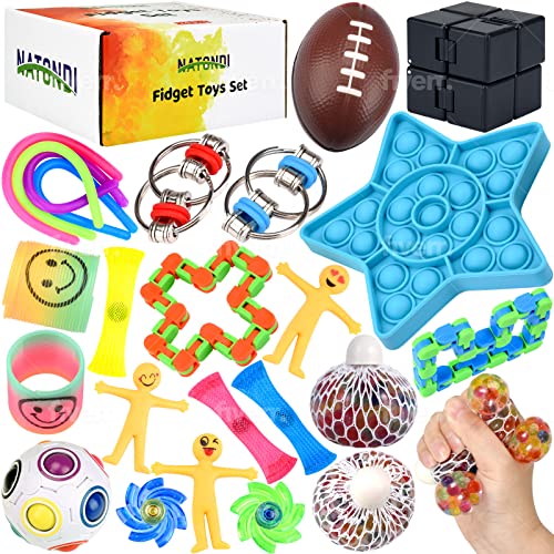 NATONDI Fidget Toys Set Box | 24 Stück Anti Stress Spielzeug und kleine Geschenke für Kinder mit Pop It, Infinity Cube und mehr | Beliebt bei Autismus & ADHD | Als Kindergeburtstag Gastgeschenke